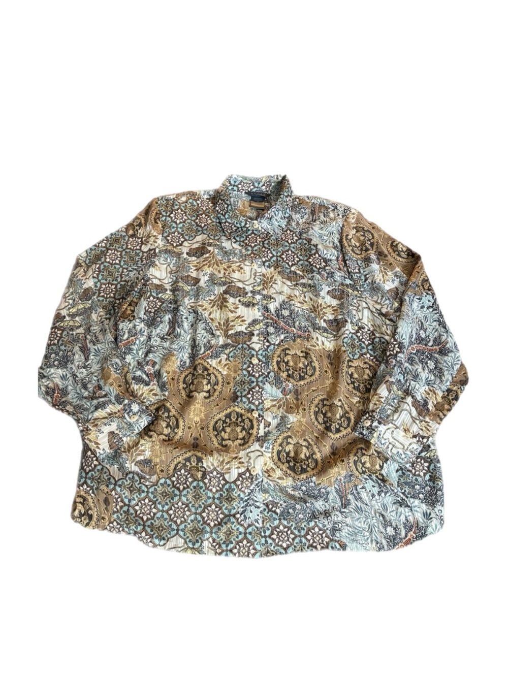 Vintage Koret Button-Up Blouse Shirt Paisley Medallion Plus Size 20W Bohemian